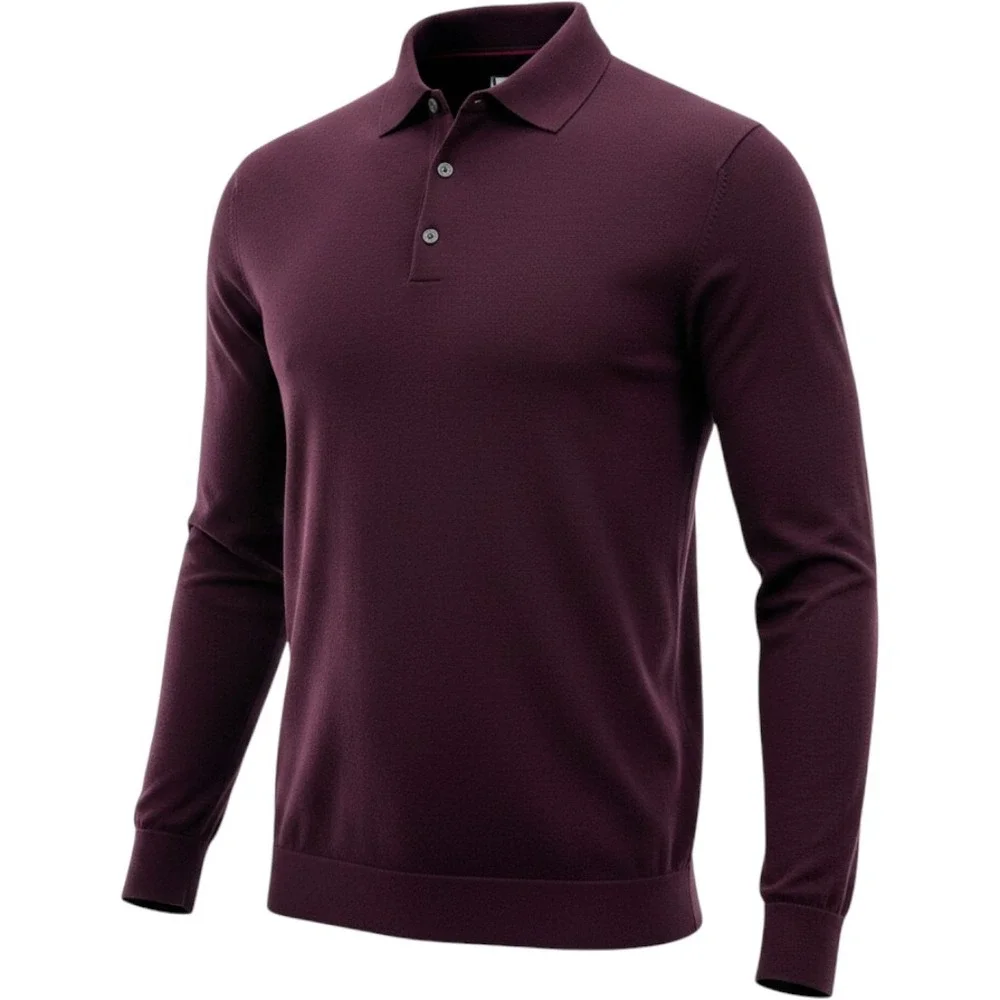 Charles Tyrwhitt Men M Extra Fine Merino Wool Long Sleeve Polo Sweater Plum Soft